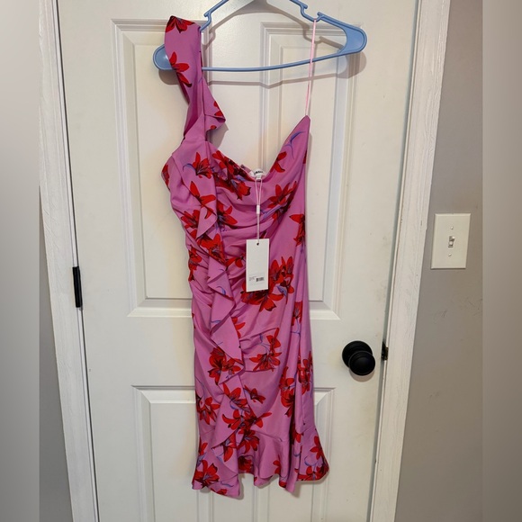 Likely Pink Floral One Shoulder Ruffle Mini Dress Size 4 NWT - Picture 2 of 4